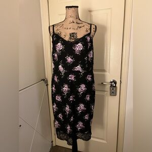 Forever 21 F21 Black Purple floral print lace strappy Dress y2k 1X XL 14 16